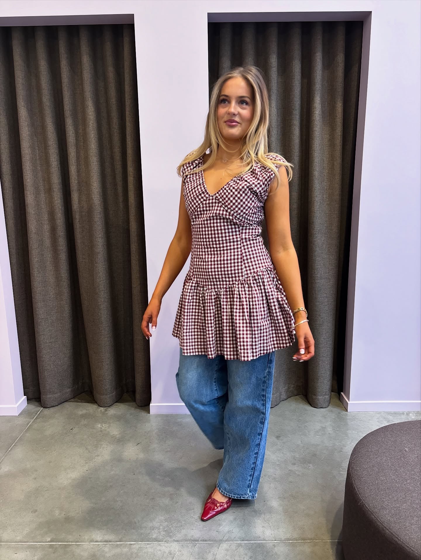 Selma Mini Dress in Merlot Gingham