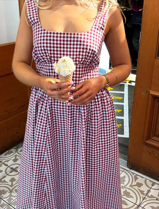 Selma Midi Dress in Merlot Gingham