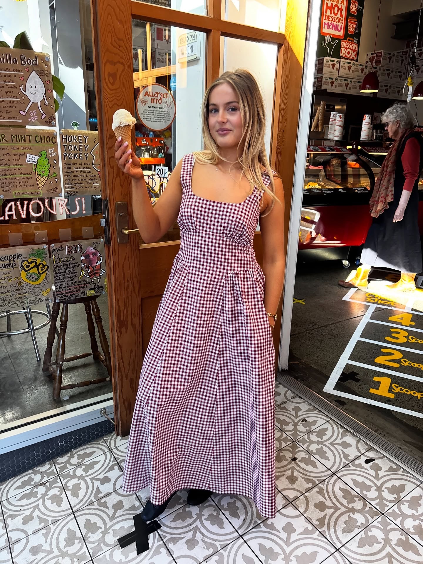 Selma Midi Dress in Merlot Gingham