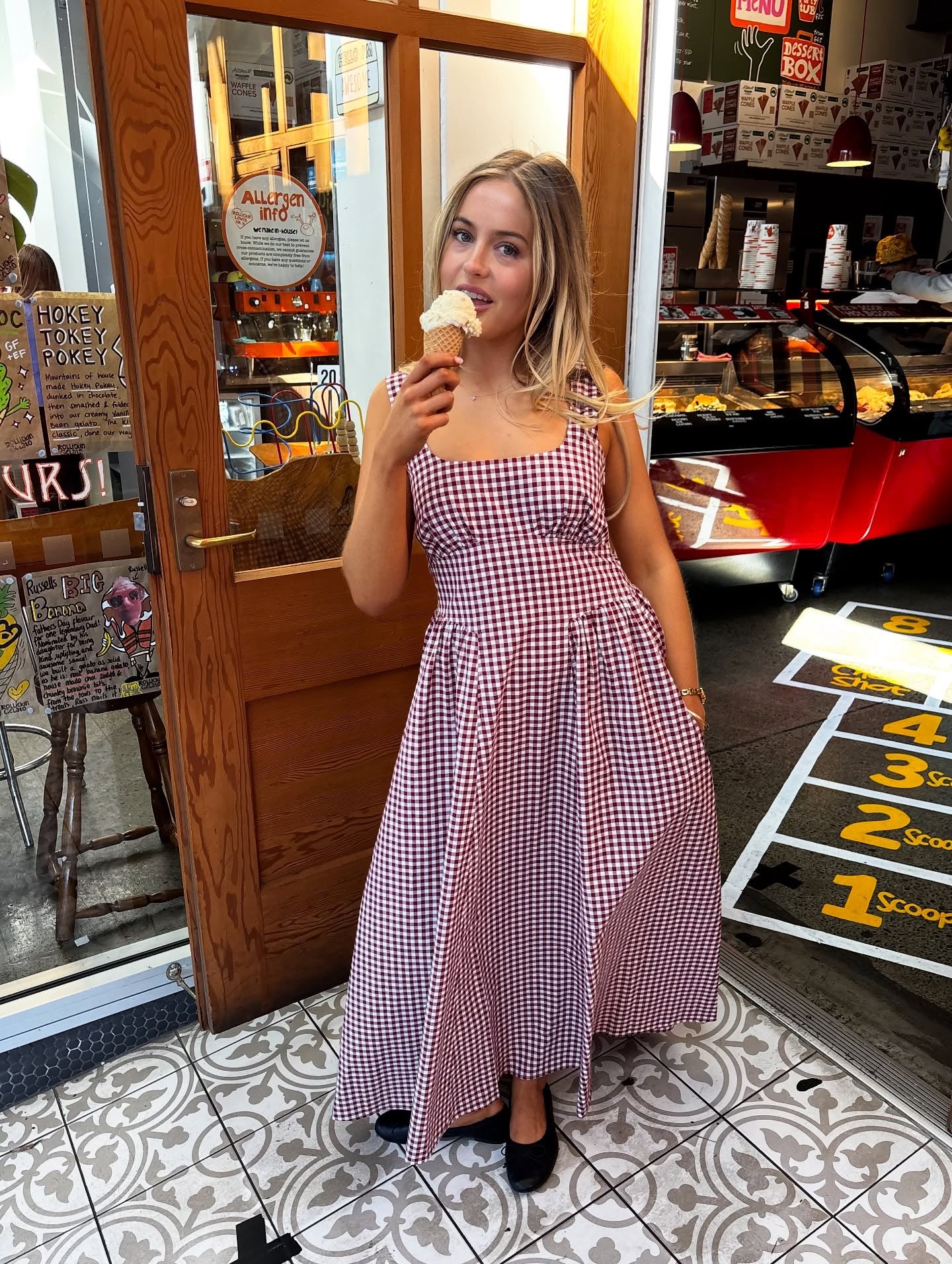 Selma Midi Dress in Merlot Gingham