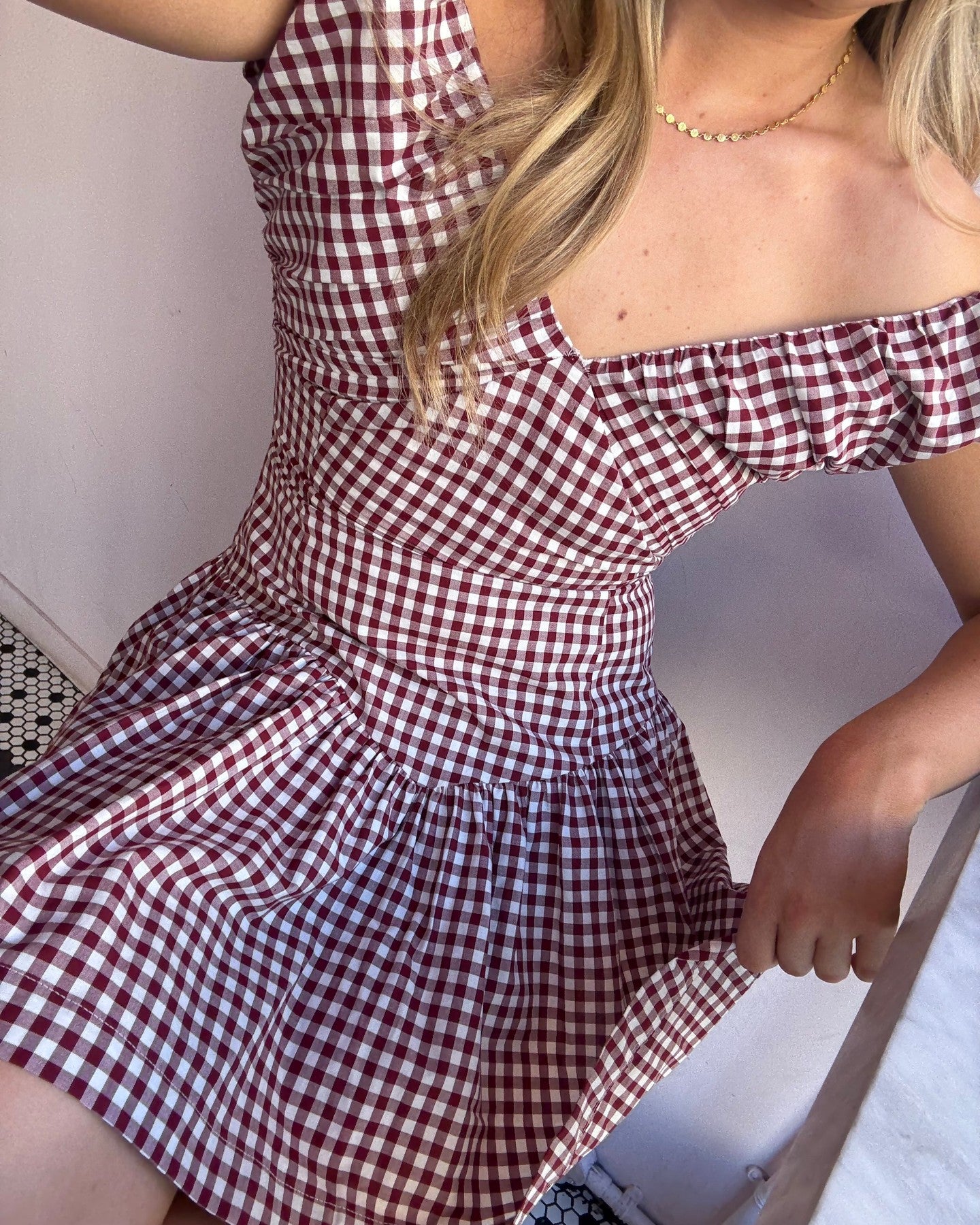Selma Mini Dress in Merlot Gingham